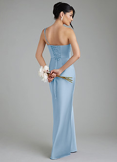 Azazie Sabrina At-home Try On Dresses Dusty Blue Mermaid Corset Stretch Satin Dress image2