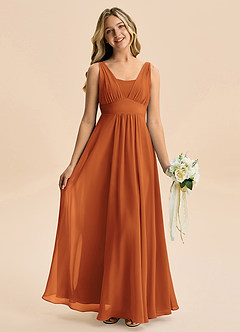 Azazie Odette Junior Vestido de Canela de Gasa de Corte en A con Escote de Corazón image5