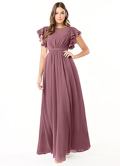 Azazie Daphne Modest Bridesmaid Dresses A-Line Ruffled Chiffon Floor-Length Dress image1