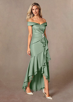 Azazie Billings Kleider für die Brautmutter Meerjungfrau-Linie Schulterfrei Stretch-Satin Kleid Matcha image6
