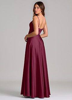 Azazie Amani Bridesmaid Dresses Mulberry A-Line Pleated Stretch Satin Dress image2