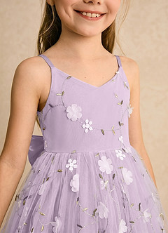 Azazie Junebug Flower Girl Dresses Frosted Lilac Ball-Gown Spaghetti Strap Tulle Dress image6
