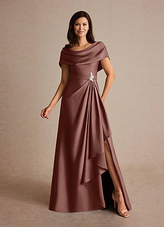 Azazie Branford Mother of the Bride Dresses Espresso A-Line Pleated Stretch Satin Dress image1