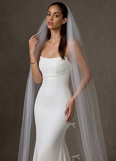 front Voile de chapelle en tulle transparent avec nœud en satin