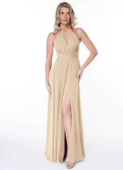 Azazie Evalleen Bridesmaid Dresses Champagne A-Line Pleated Chiffon Dress image6
