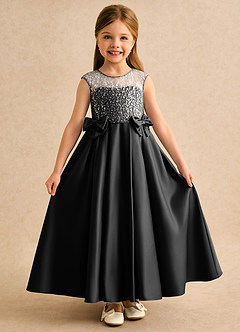 Azazie Candy Girl Final Sale Champagne Ball-Gown Bow Matte Satin Dress image1