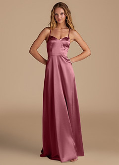 Azazie Mei Brautjungfernkleider A-Linie Metallischer Satin Kleid Wüstenrose image1