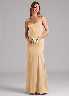 Azazie Ximena Bridesmaid Dresses Gold Mermaid Corset Stretch Satin Convertible Dress image7