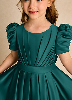 Azazie Miriam Abiti da Ragazza di Fiori Abito Principessa in Raso Opaco Plissettato Verde Pavone image8