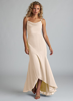 Azazie Summer Bridesmaid Dresses White Alabaster Mermaid Scoop Cowl Chiffon Dress image4