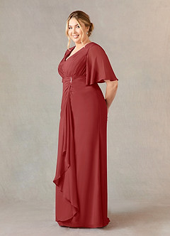 Azazie Carson Mother of the Bride Dresses Rust A-Line V-Neck Lace Chiffon Dress image8