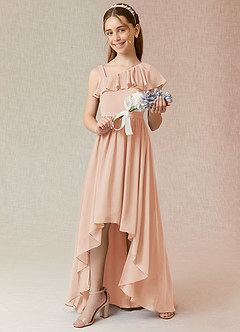 Azazie Mango Junior Robe Trapèze en Mousseline de soie Rayé Rose Perle image2