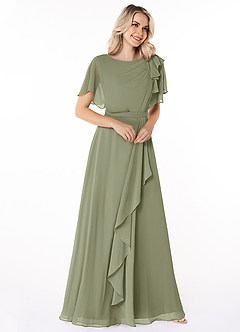 Azazie Aaliyah Modest Bridesmaid Dresses A-Line Scoop Pleated Chiffon Floor-Length Dress image3