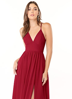 Azazie Aaida Bridesmaid Dresses Scarlet A-Line Corset Chiffon Dress image6