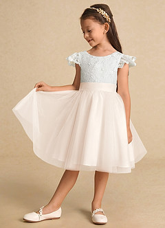 Azazie Vetty vestidos de niña de las flores Vestido de Marfil Blanco Alabastro de Tul de Corte En A con Encaje image4