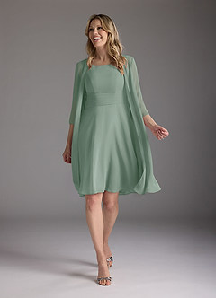 Azazie Shirley Mother of the Bride Dresses Silver Sage A-Line Scoop Pleated Chiffon Dress image2