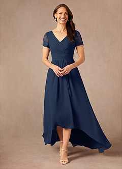 Azazie Polly vestidos de madre de la novia Vestido de Azul Marino Oscuro de Gasa de Corte En A con Encaje image5
