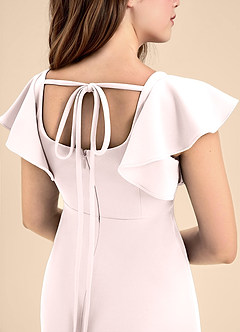 Azazie Bondi Junior Blushing Pink A-Line Side Slit Stretch Crepe Dress image5