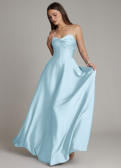 Azazie Meleena Bridesmaid Dresses Sky Blue A-Line Strapless Stretch Satin Dress image5