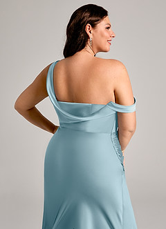 Azazie Madelyn Bridesmaid Dresses Moody Blue Mermaid One Shoulder Stretch Satin Convertible Dress image14