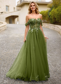 Eleanor Vert Robe de bal en dentelle florale 3D image4