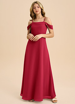 Azazie Anselie Junior Scarlet A-Line Off the Shoulder Chiffon Dress image3