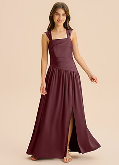 Azazie Dotty Junior A-Linie Plissee Stretch-Satin Kleid Sangria image6