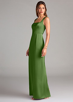 Azazie Flori Bridesmaid Dresses Basil Sheath Side Slit Stretch Satin Dress image4