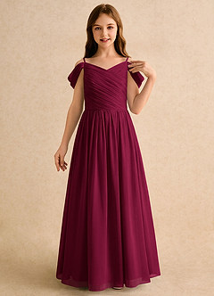 Azazie Chelo Girls Formal 플라워 걸 드레스 에이라인 플리츠 쉬폰 플로어 기장 드레스 image5