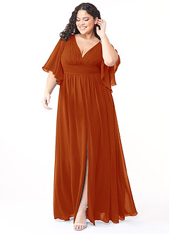 Azazie Temeka Bridesmaid Dresses Paprika A-Line Ruched Chiffon Dress image7