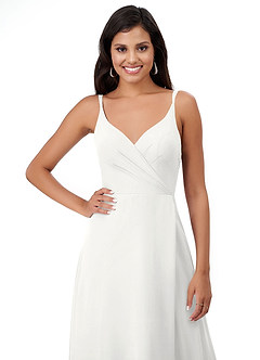 Azazie Lennon Vestidos de damas de honor Vestido de Blanco de Gasa de Corte en A con Encaje image6