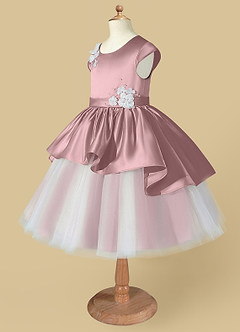 Azazie Haru Flower Girl Dresses Ball-Gown Lace Matte Satin Knee-Length Dress image8