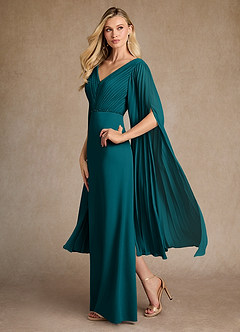 Azazie Ellsworth Mother of the Bride Dresses Peacock Column Pleated Stretch Crepe Dress image4