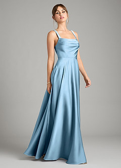 Azazie Shaude Bridesmaid Dresses Steel Blue A-Line Pleated Stretch Satin Dress image13