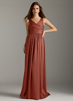 Azazie Keyla Bridesmaid Dresses Auburn A-Line Pleated Stretch Satin Dress image3