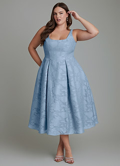 Azazie Amalie Brautjungfernkleider A-Linie Plissee Blumen-Burnout Kleid Puderblau image9