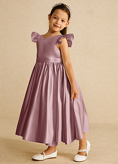 Azazie Violeta Blumenmädchenkleider Ballkleid Schleifen Matte Satin Kleid Altrosa image5