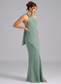Azazie Velli Bridesmaid Dresses Silver Sage Mermaid High Neck Chiffon Dress image4