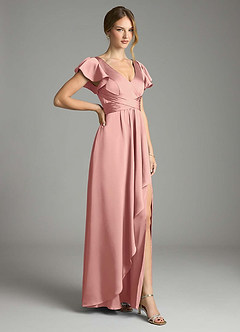 Azazie Omari Bridesmaid Dresses Rosette A-Line Stretch Satin Dress image5