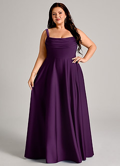 Azazie Shaude Bridesmaid Dresses Grape A-Line Pleated Stretch Satin Dress image12