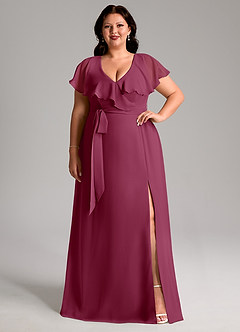 Azazie Lainey Brautjungfernkleider A-Linie mit Taschen Chiffon Kleid Maulbeerrot image1