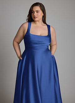 Azazie Azaria Vestidos de madrinha de casamento Vestido Royal Blue de Cetim elástico de Linha A com Corpete image12