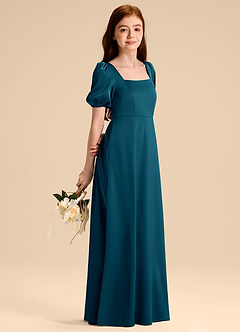 Azazie Briar Junior Ink Blue A-Line Bow Stretch Satin Dress image4