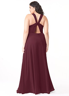 Azazie Jane Vestidos de damas de honor Vestido de Cabernet de Gasa de Corte en A con Cuello en V plisado image7