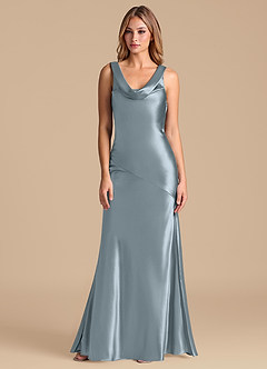 Azazie Rylina Essayer des robes à la maison Robe Sirène en Satiné métallisé Bleu Poussiéreux image5