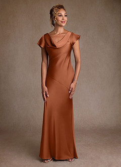 Azazie Shelby Mother of the Bride Dresses Copper Mermaid Pleated Stretch Satin Dress image1