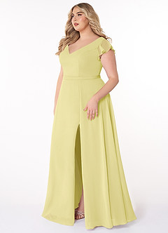 Azazie Claudine At-home Try On Dresses Agave A-Line Flutter Sleeve Chiffon Dress image9