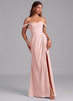 Azazie Johana Jurken voor bruidsmeisjes Converteerbaar Jurk van Chiffon met Zeemeermin Off the Shoulder Poederroze image6