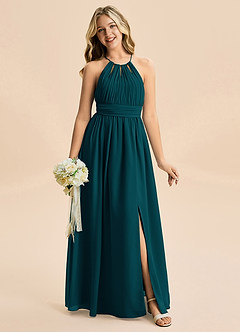 Azazie Noelle Junior Pine A-Line Pleated Chiffon Dress image6
