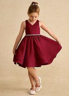 Azazie Julietta Flower Girl Dresses Burgundy Ball-Gown Convertible Tulle Dress image4